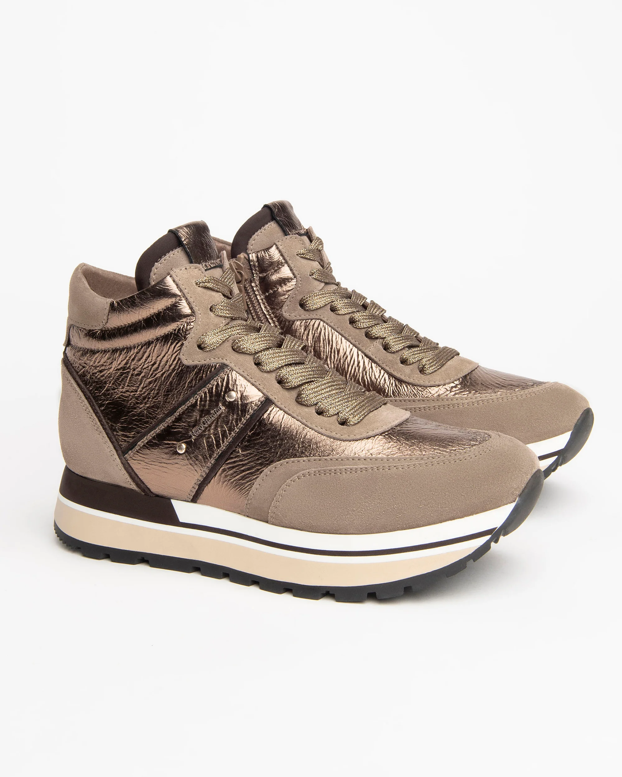 Women’s High Top Leather and Suede Sneakers - Image 2
