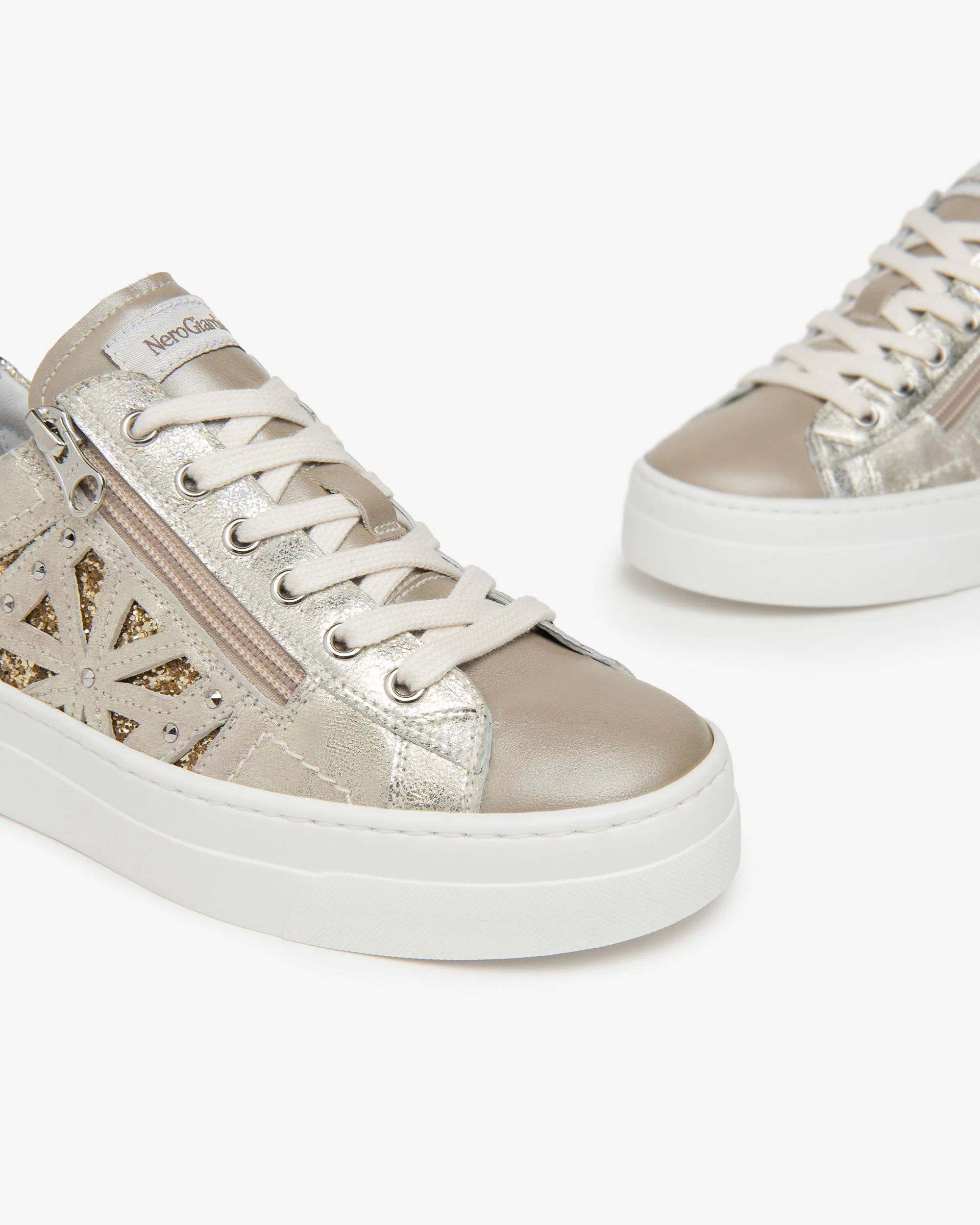 Women’s Leather and Technical Fabric Sneakers - Image 3